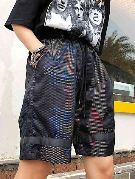 

street personality collision fantasy mesh five-point pants tight bf high-waist neutral boyfriend loose-style leisure pant, Black;white