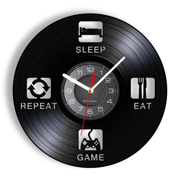 

wall clocks sleep eat game repeat clock made of retro lp recordÂ life style motto led backlight modern horologe carved record art