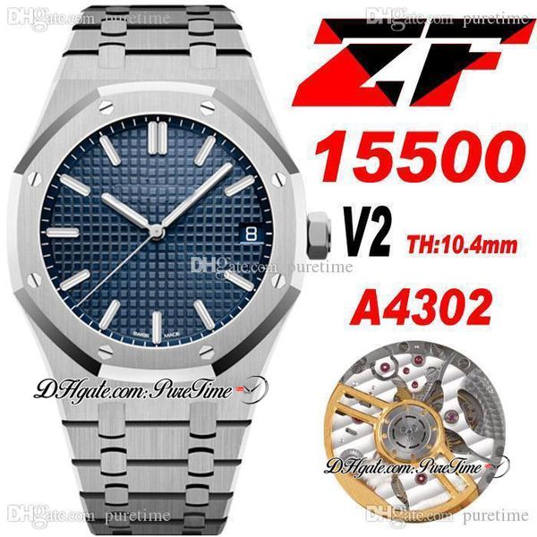 ZF V2 Ultra Thin A4302 Automatik-Herrenuhr, 41 mm, Zifferblatt mit blauer Textur, Strichmarkierungen, Edelstahlarmband, Super Edition, Schweizer Zeigerset, 2022, Gratis-Box, Puretime C3