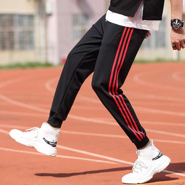 

three bar sports in autumn winter 2020 men's new plush and thickened casual student's big size fat pants, Black