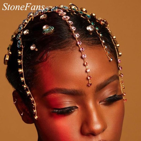 

hair clips & barrettes stonefans colorful stone crystal head chain women hairpins party tiara full rhinestone headband forehead jewelry, Golden;silver