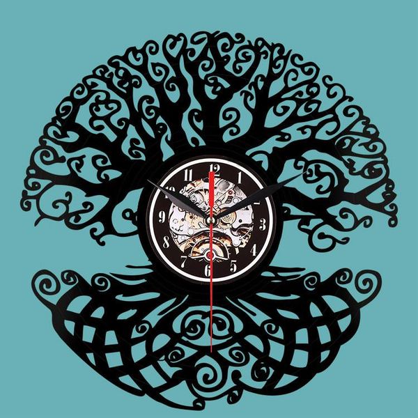 

wall clocks forest trees record clock plant black hollow custom decorative