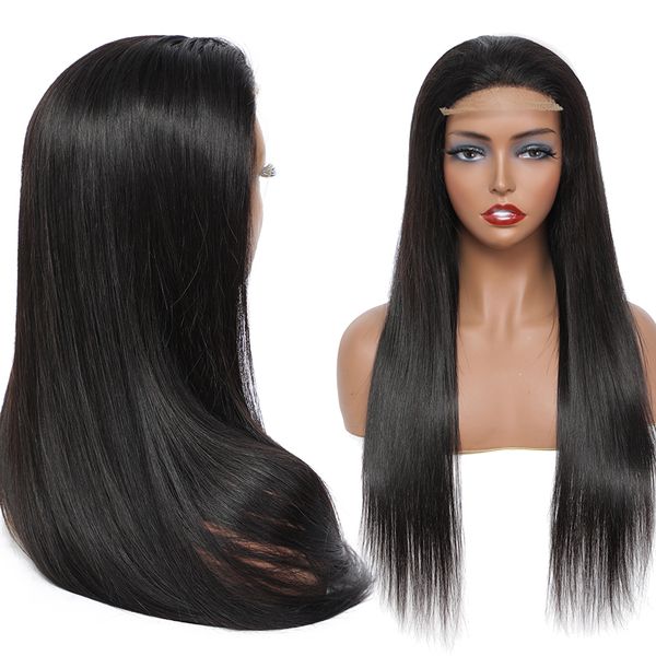 

human hair straight lace closure front wig for black women headband wigs body deep water wave kinky curly wet and wavy pre plucked with fron, Black;brown