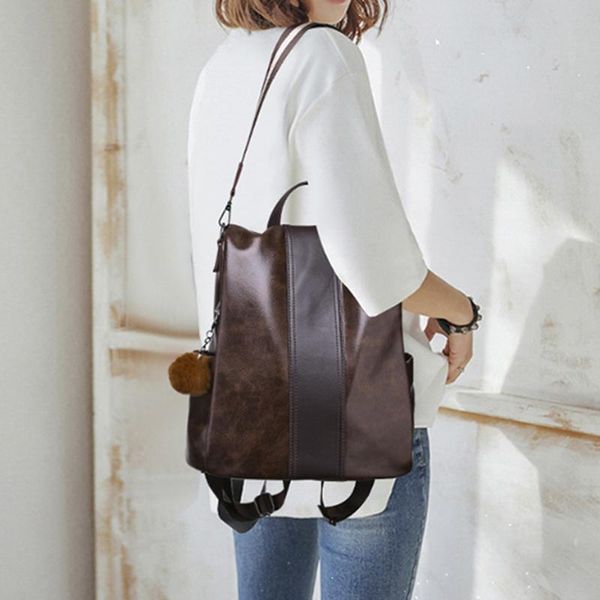 

backpack retro anti-theft women female large capacity travel pu leather bag durable waterproof book students bags
