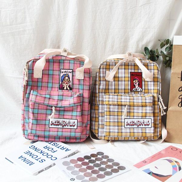 

backpack women men for teenagers boys girls 2021 fashion students school shoulder bags plaid cartoon soft canvas backpacks