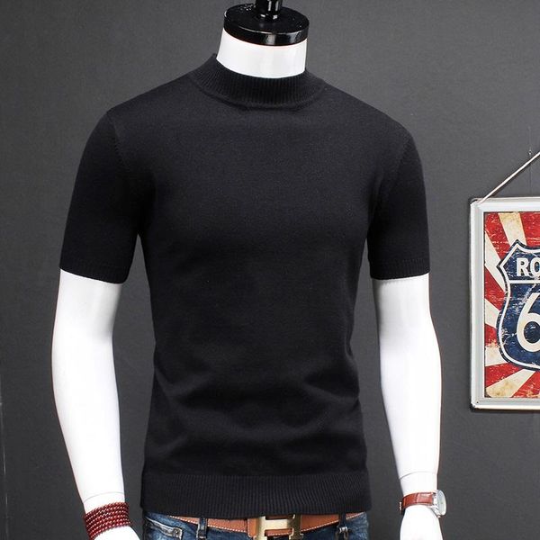 

short sleeve sweater men autumn winter black slim warm mock neck pullover, White;black