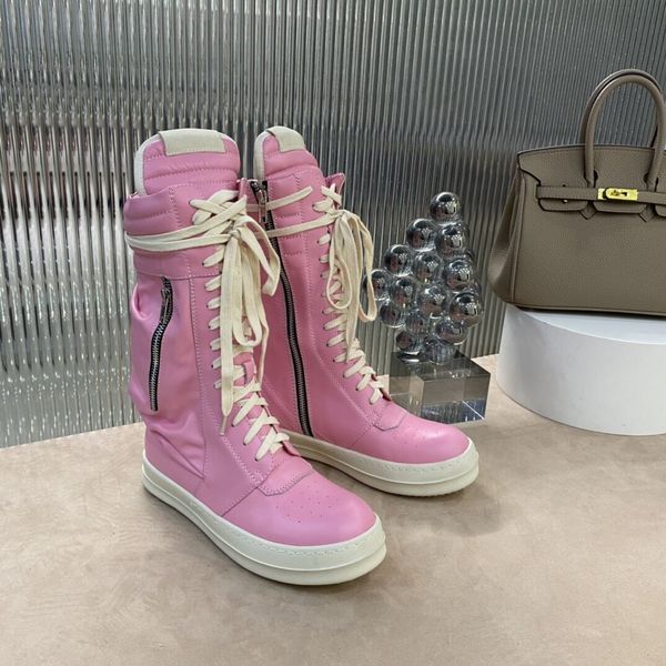

platform shoes women winter genuine leather men knight boots zipper sewing couples designer lace-up botas de mujer, Black