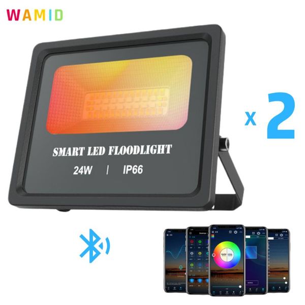 

floodlights smart led floodlight outdoor light rgb 24w bluetooth4.0 app group control ip66 garden waterproof color changing spotlight