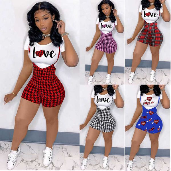 

women tracksuits two piece sets summer clothing sling letter printing plaid shorts + t-shirt check short sleeve pant suits s-xxxl, Gray