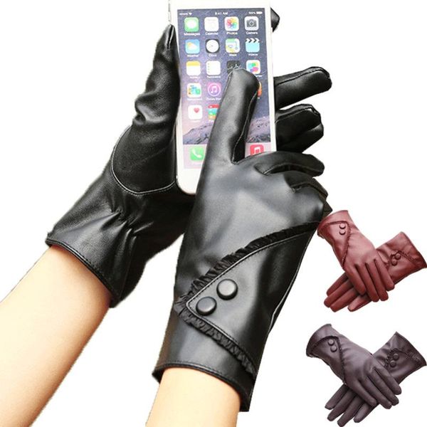

five fingers gloves fashion women' leather winter warm driving soft lining thermal waterproof solid, Blue;gray