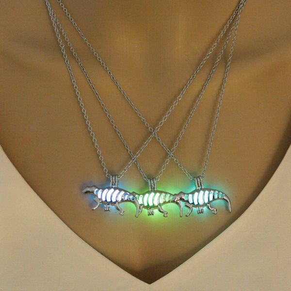 

fashion glow in the dark pendant necklaces women dinosaur glowing necklaces luminous stone necklace bijoux, Silver