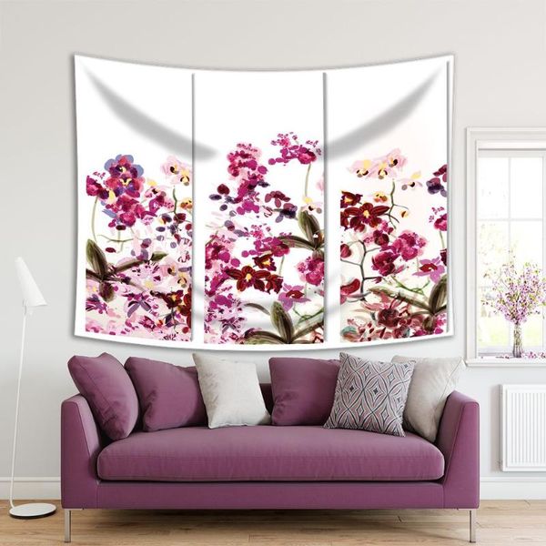 

tapestries tapestry exotic flowers orchids classic floral watercolor painting style art green fuchsia pink