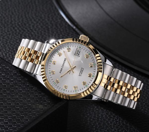 

wristwatches 316l steel watchband automatic wristwatch men mechanical watches waterproof diamond dial face luminous clocks male timepiece, Slivery;brown