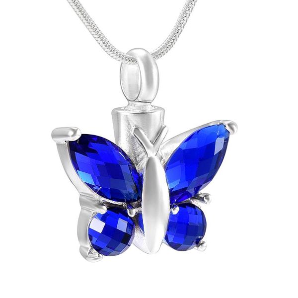 

pendant necklaces butterfly urn shiny crystal cremation urns necklace women for ashes stainless steel jewelry, Silver