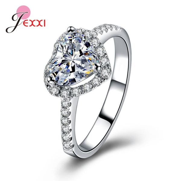 

cluster rings arrivals 925 sterling silver jewelry elegant beautiful love heart crystal ring for woman girl wife anniversary gift, Golden;silver