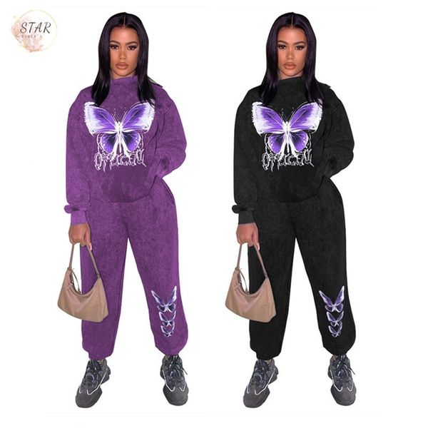 

new sweat women 2021 two piece set butterfly print sport suits female winter clothes birthday outfits wholesale dropshipping dqrb, Gray
