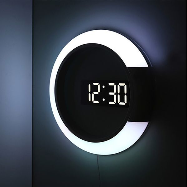 LED espelho oco relógios de parede multifuncional casa criativa termômetro criativo despertador digital novo