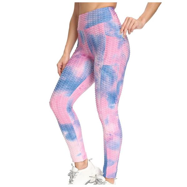 

women's leggings fashion tie-dye pocket breathable hip lifting exercise bubble pants energy seamless gym girl n50, Black