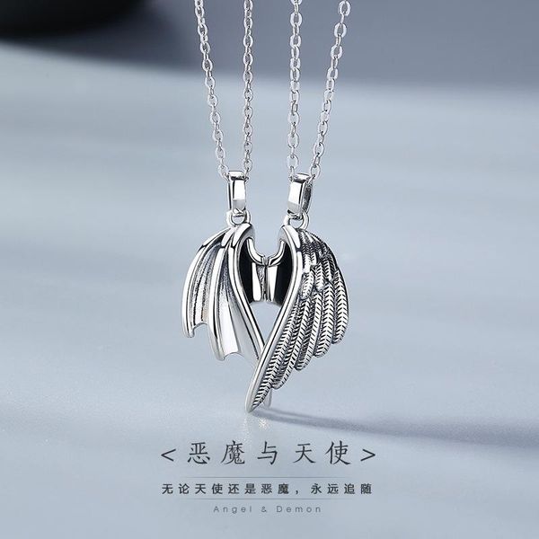 

pendant necklaces the devil and angel couple necklace creative retro niche clavicle chain party gift punk style wholesale goth, Silver