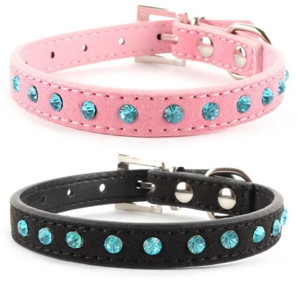 

dog collars & leashes collar velvet pu leather puppy cat crystal rhinestone neck strap