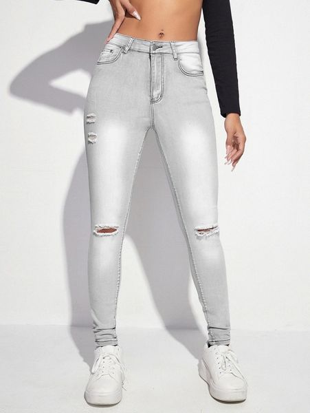 

high stretch ripped skinny jeans f5rn#, Blue