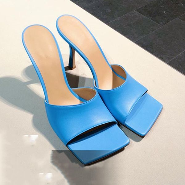 

dress shoes 2021 latest listing summer slippers square toe pu women sandals high heel slipper woman ladies mules red slides, Black