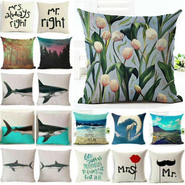 

pillow case fashion cover cotton linen home animals ocean cushion office decor
