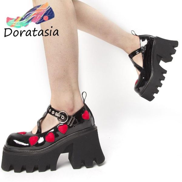 

dress shoes doratasia brand women mixed color buckle platform shallow punk high heel casual cosplay pumps, Black