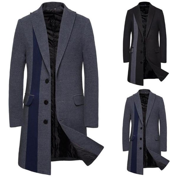 

men's wool & blends asian style wear fall winter 2021 fashion thickened overcoat business and leisure masculinity, Black
