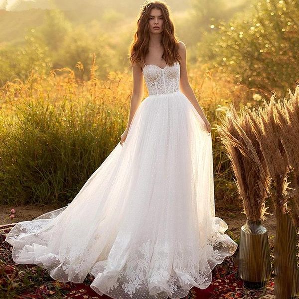 

other wedding dresses chuyu 2021 arrival spaghetti straps sweetheart tulle long a-line backless dress formal occasion vestido de novia, White