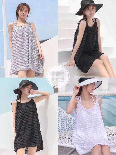 

fashion trend solid color loose strip tobikini three piece swimsuit, White;black