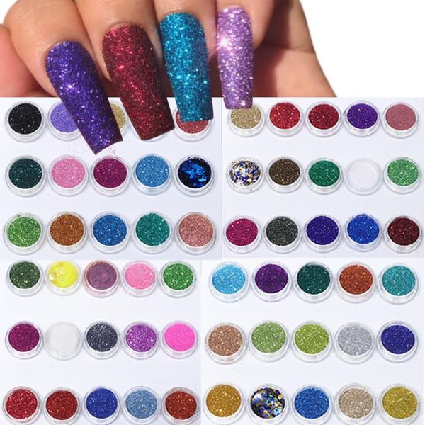 

nail glitter 60 pcs/lot mixed color art sequin set brilliant flakes holographic dust powder manicure pigments decoration lynj151, Silver;gold