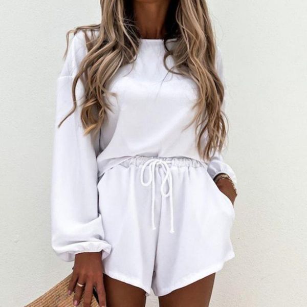 

women's tracksuits fashion casual loose 2 piece set for women o-neck long sleeve solid color shrinkage drawstring design elastic waist, Gray