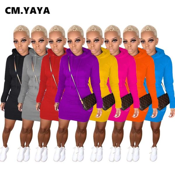 

casual dresses cm.yaya women winter fall mini dress fashion hooded full sleeve pocket above knee solid bandage bodycon, Black;gray