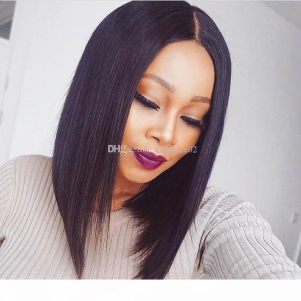 

middle part short bob human hair wigs for black women brazilian virgin hair full lace wig glueless lace front human hair wig, Black;brown