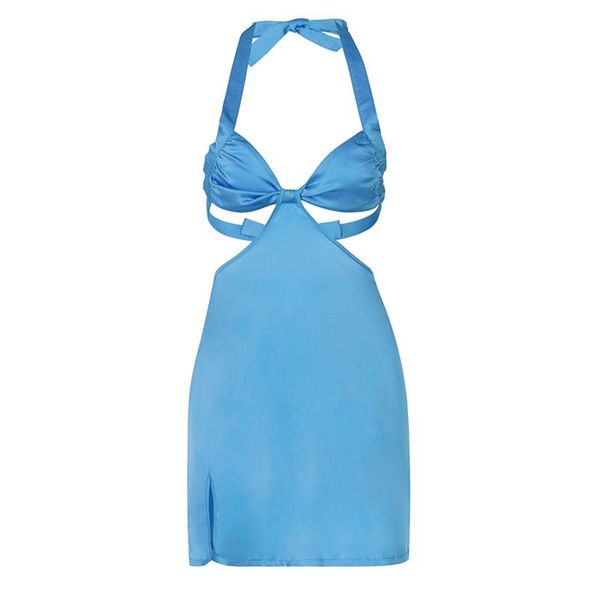 

casual dresses women's blue bandage dress backless sleeveless off shoulder maxi halter neck women party fashion beach for summer, Black;gray