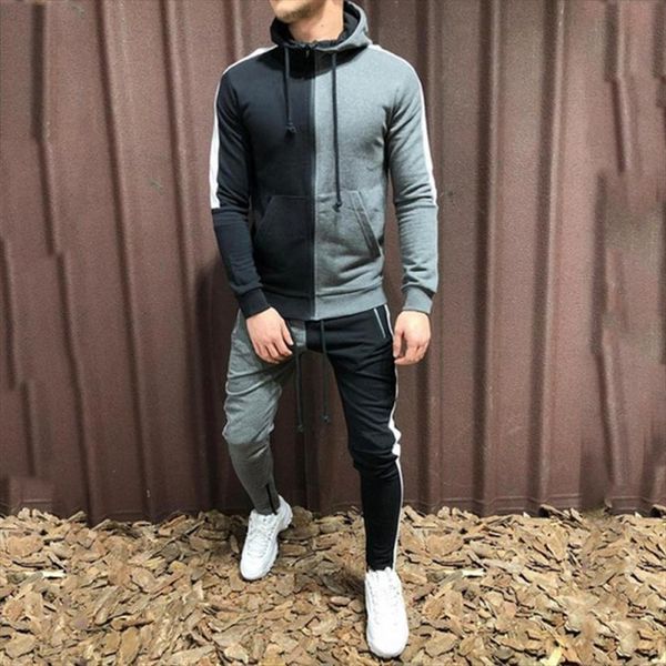 

sets fashion autumn spring mens tracksuits sporting suit sweatshirt sweatpants clothing 2 pieces slim tracksuit, Gray
