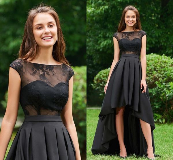 

2021 new black lace high low prom party es bateau button short front long back evening gowns vestido de noiva casamento 8dzw, White;pink