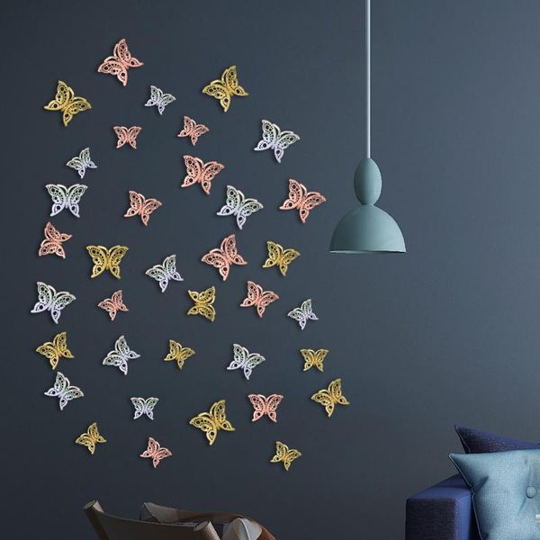 

wall stickers metal three-dimensional hollow simulation butterfly paper 12 pcs