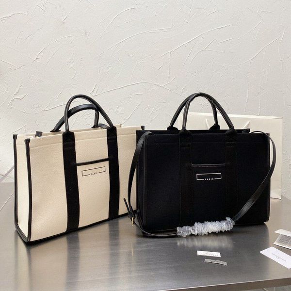 

designer women fashion classic leather handle patchwork canvas bag large capacity mommy bags shopping tote black white 2 colors handbag