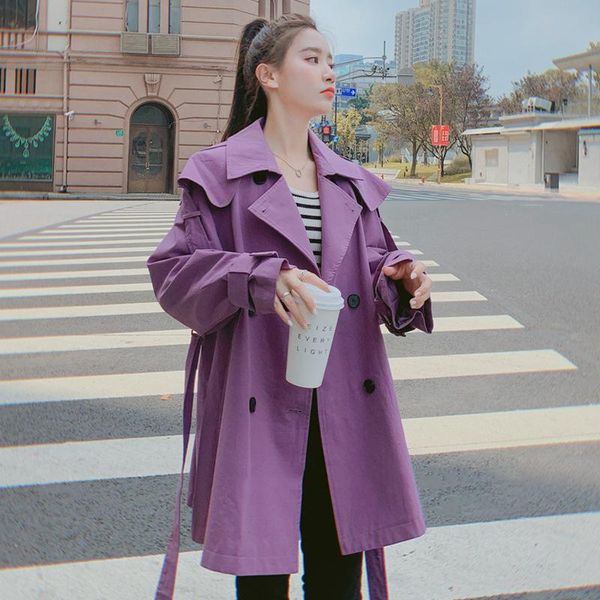 

women's trench coats [ewq] korean temperament windbreaker women 2021 autumn coat trendy tide purple overcoats 16e4917, Tan;black