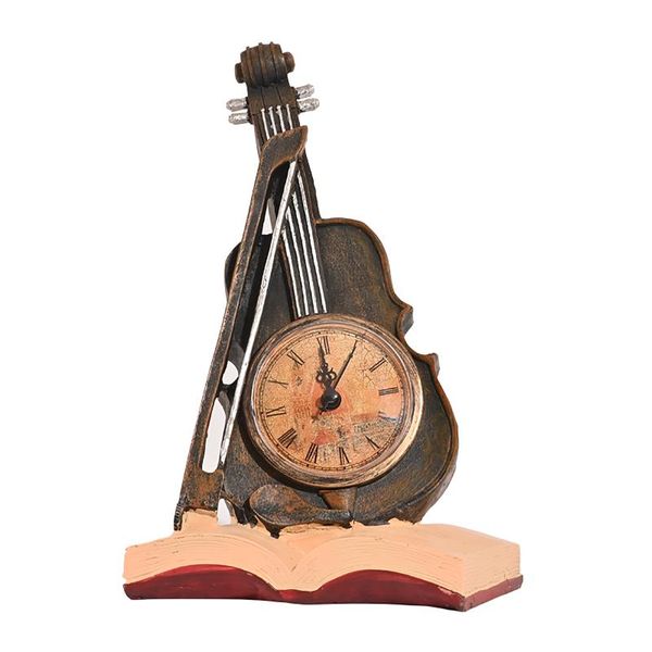 

desk & table clocks vintage home decor battery operated office cafe musical instrument violin model living room bedroom gift resin craft clo