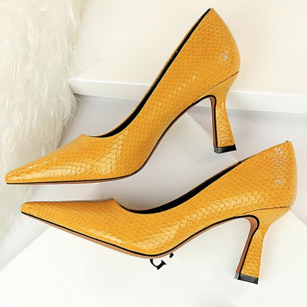 

dress shoes women 7cm high heels party yellow pumps lady escarpins stripper low plus size office bridal prom serpentine shoe, Black