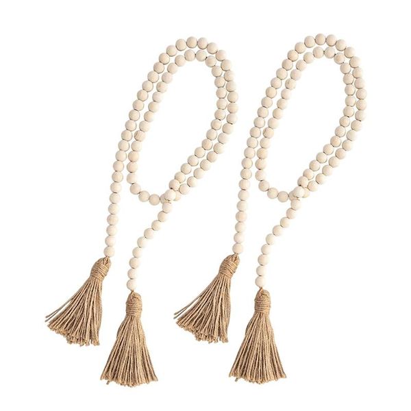 

2 sets big wood bead garland,54 inch farmhouse rustic country beads with tassels prayer beads wall hanging dÃ©cor