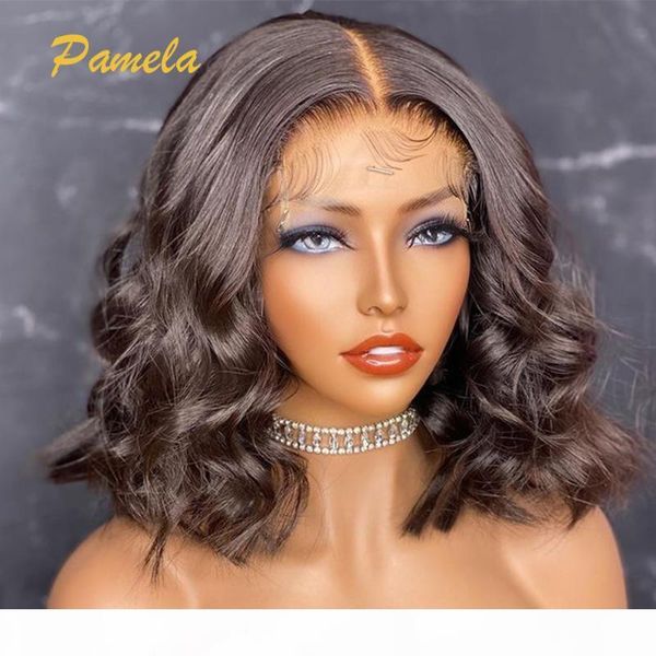 

13x4 lace frontal human hair wigs 13x4 loose wave short bob lace front wigs 250% high density loose deep wave front wig, Black;brown