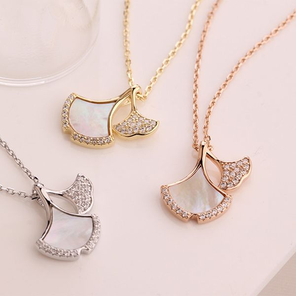 

sterling silver real 925 necklaces for women chain vintage jewelry zircon pendants ginkgo undefined luxury natural fritillaria q0531