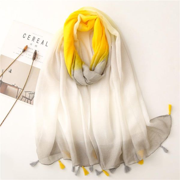 

scarves fashion print summer women cotton scarf gradient yellow beach hijab shawls and wraps female foulard echarpe w232, Blue;gray
