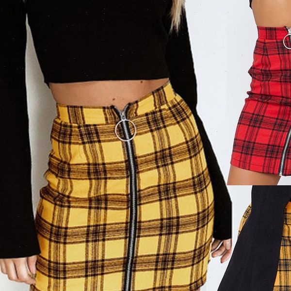 

faldas skirt women skirts womens plaid skirts 2021 zipper slim high waist hip short mini skirt jupe femme, Black