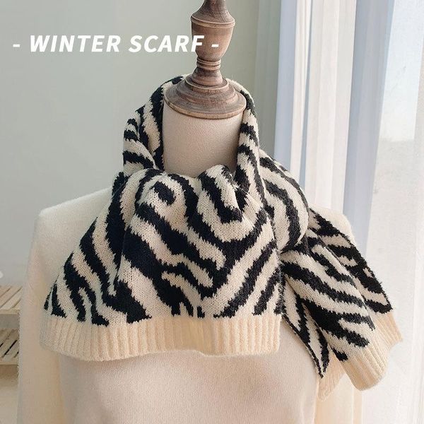 

scarves korean-style knitted scarf women's winter zebra pattern small student versatile decorative warm shawl, Blue;gray