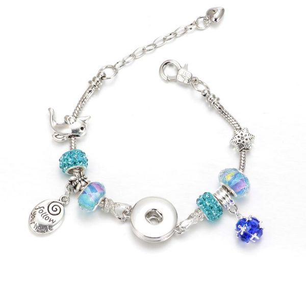 

charm bracelets blue color snowflake beads 18mm snap & bangle button jewelry for diy sz0378b, Golden;silver